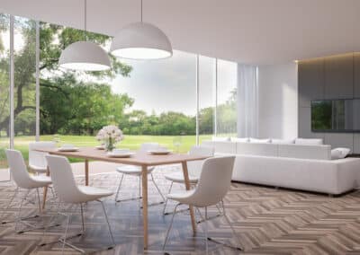 sliding doors and windows open onto lawn garden