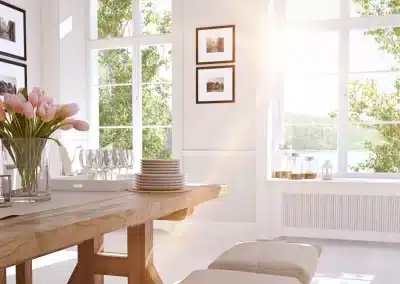 Casement Windows with sun shining through